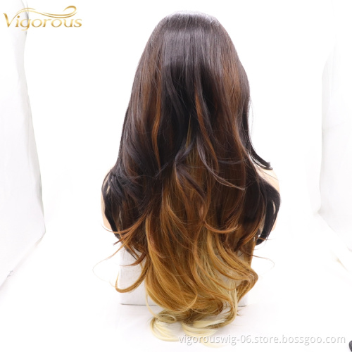 Wholesale high quality long curl cheap heat resistant ombre mixed synthetic wig with lace frontal